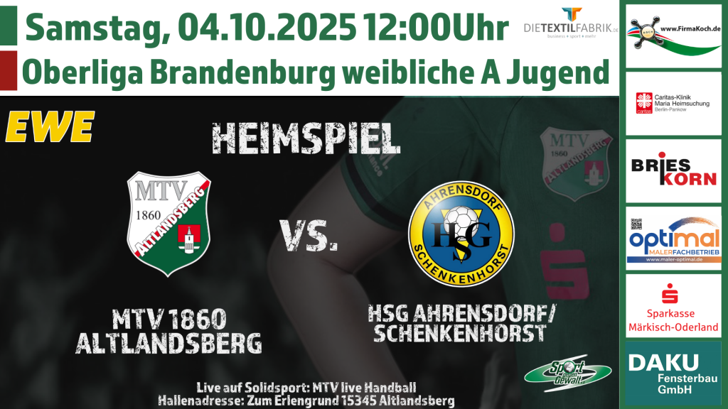 MTV 1860 Altlandsberg gegen HSG Ahrensdorf/Schenkenhorst